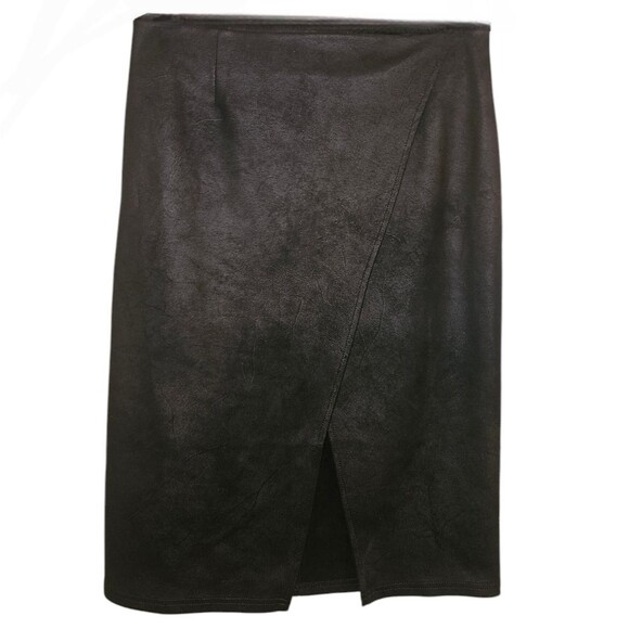 Free People Whitney Black Faux Leather Front Slit Midi Skirt Size M - Picture 3 of 10